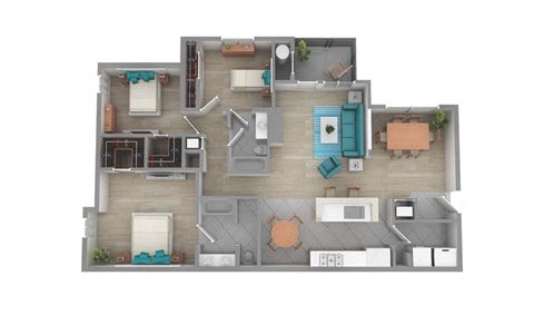 Floor plan for 3 beds, 2 baths, 1444 sqft